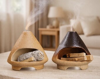 Ceramic Incense Burner, Minimalist Chimney Cone Holder, Palo Santo Sage Smudge Bowl, Zen Meditation Decor, Modern Housewarming Gift