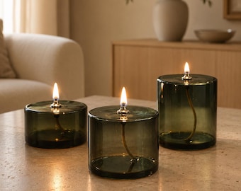 Glass Oil Candle Set Smokeless Tabletop Candle Refillable Wick Lamp Minimalist Home Decor Ambiance Lighting Gift Set