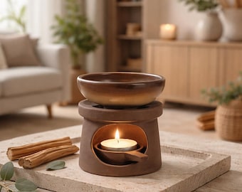 Ceramic Leaf Oil Burner, Minimalist Wax Melt Warmer, Organic Essential Oil Diffuser, Modern Home Spa Decor, Botanical Housewarming Gift