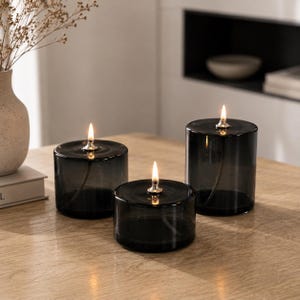 oil candle size comparison showing small medium large dimensions with measurements