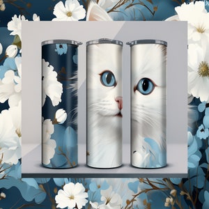 3D White Blue Flax Flowers and 3D White Kittys