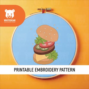 Burger Embroidery, Hamburger Embroidery PDF, Food Embroidery, Fast Food, Junk Food, Printable PDF Pattern