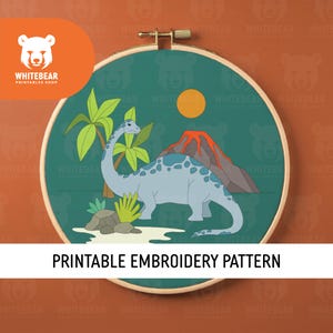 Dinosaurusborduurwerk, pdf-dinoborduurwerk, jurassic-borduurwerk, dinosaurus, prehistorisch, afdrukbaar pdf-patroon