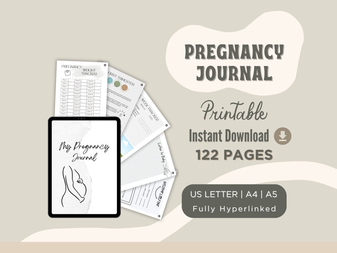 Minimalist Pregnancy Journal Printable, Digital Download Pregnancy Weekly Tracker, Black and ...