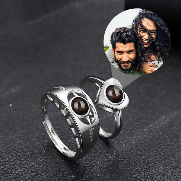 Custom Projection Photo Ring for Couple, Personalized Projection Ring, Boyfriend Ring, Memorial Ring, Ring for Men, Photo Gift for Him