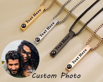 Projection Photo Necklace for Men, Couples Necklace, Projection Necklace, Boyfriend Necklace, Necklaces for Him, Memorial Gift for Him