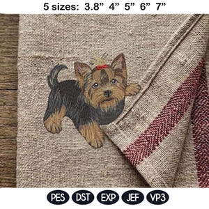 Adorable diseño de bordado de cachorro Yorkie para mamá, proyecto de toalla de cocina en bastidor, lindo patrón de bordado a máquina de animales de mascota para niños