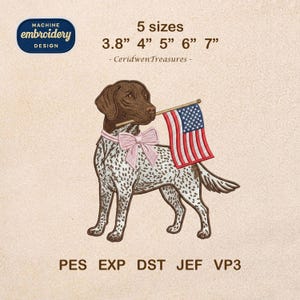 Patriotisk GSP hundbroderidesign, tysk korthårig pekare amerikansk flagga 4 juli valpfil, USA:s självständighetsdag, digital nedladdning