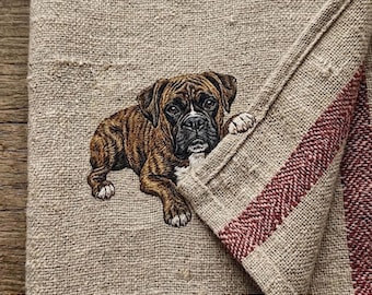 Adorable diseño de bordado de cachorro de bóxer para mamá, proyecto de toalla de cocina en bastidor, lindo bordado a máquina de animales de mascota para niños
