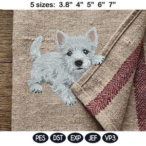Adorable Westie Puppy Dog Mama Embroidery Design, In The Hoop Kitchen Towel Project, Cute West Highland Terrier Pet Animal Kids Embroidery
