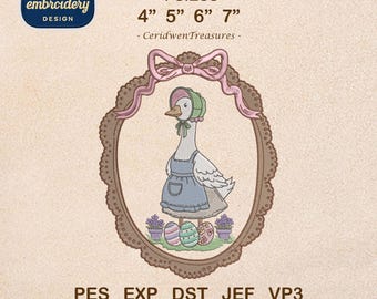 Vintage Thrifted Goose Embroidery Design, Goose Coquette Bow, Goose Cottage Core Pes File, Grandma Core, 4 sizes, Digital Instant Download