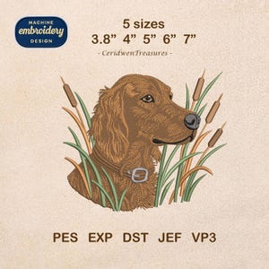 Irish Setter Embroidery Design, Hunting Dog Machine Embroidery with Reeds, Setter Dog Portrait, Rustic Outdoor Dog Design, Dog Lover Gift