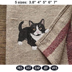 Entzückende Tuxedo Katze Mama Stickerei Design, In The Hoop Küchentuch Projekt, niedliches Haustier Kinder Maschinenstickerei