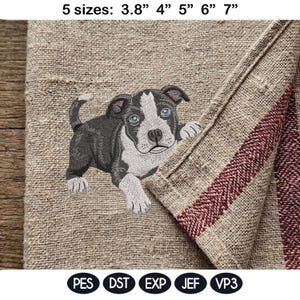 Adorable Pit Bull Puppy Dog Mama Embroidery Design, In The Hoop Kitchen Towel Project, Cute Pet Animal Kids Machine Embroidery