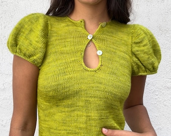 Perth puff sleeve blouse knitting pattern