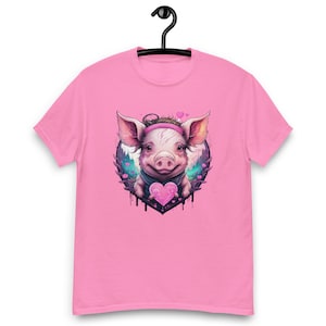 Adorable Piggy Power Unisex T-Shirt: Cute Pink Pig with Heartshape Background