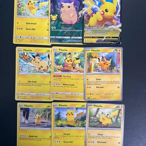 Lote de 9 cartas de Pikachu: cartas oficiales de Pokémon: ¡paquete ultra raro!