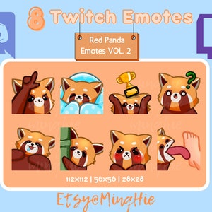 8 lindos emotes de Panda rojo para Twitch, volumen 2 / Para streamers / Discord / YouTube / Paquete de emojis / Paquete de emotes de animales kawaii