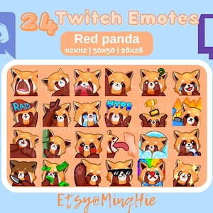 24 HUGE Cute Red Panda Twitch emote pack | For streamers | Discord | YouTube | Emoji  Pack | Kawaii Animal emote pack
