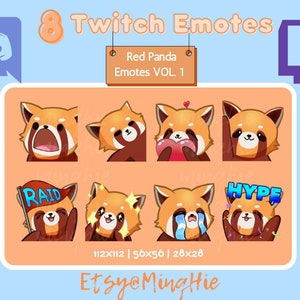 8 lindos emotes de Panda rojo para Twitch, volumen 1 / Para streamers / Discord / YouTube / Paquete de emojis / Paquete de emotes de animales kawaii
