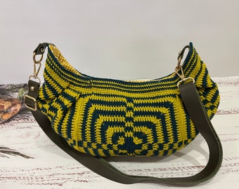 Bolso de hombro de ganchillo hecho a mano en forma de góndola, bolso cruzado de ganchillo que añade elegancia única al uso diario