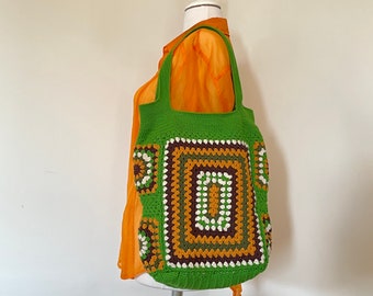 Grüne häkeln Oma Quadrat Einkaufstasche: Handgemachte Boho Schultertasche