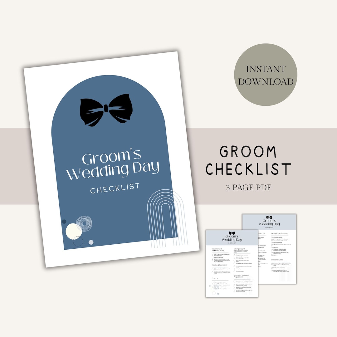 Grooms Wedding Day Printable Checklist Groom Guide for Big Etsy