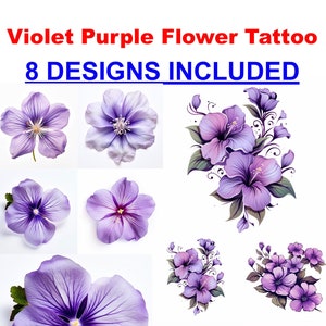 Violet Flower Tattoo Outline PNG Violet Flower Tattoo Flash Tattoo Stencils, birth flowers tattoo image 1