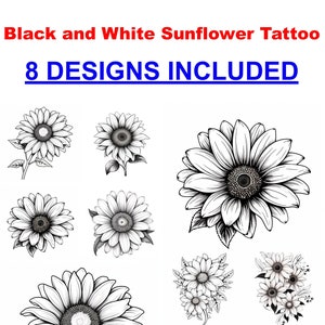 Black and White Sunflower Tattoo PNG | Sunflower Tattoo | Tattoo Flash Digital Download,Sunflower Tattoo Ideas, Sunflower Outline