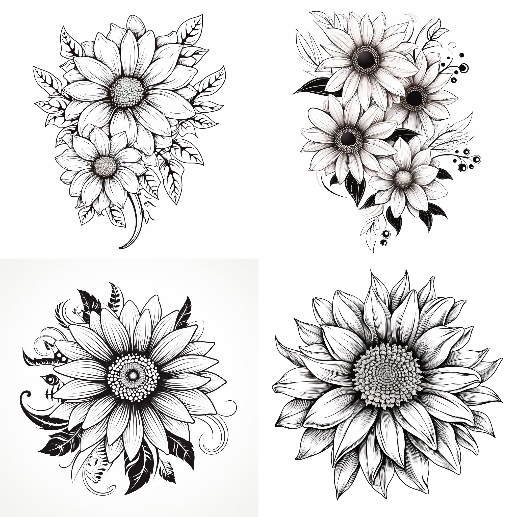 Black and White Sunflower Tattoo PNG Sunflower Tattoo Tattoo Flash