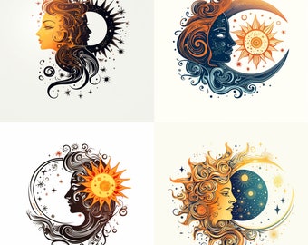 Sun and Moon Tattoo meaning, Tattoo Flash, Moon and Sun Tattoo Design, Mandala Sun and Moon Tattoo Small, Sun Moon Star Tattoo