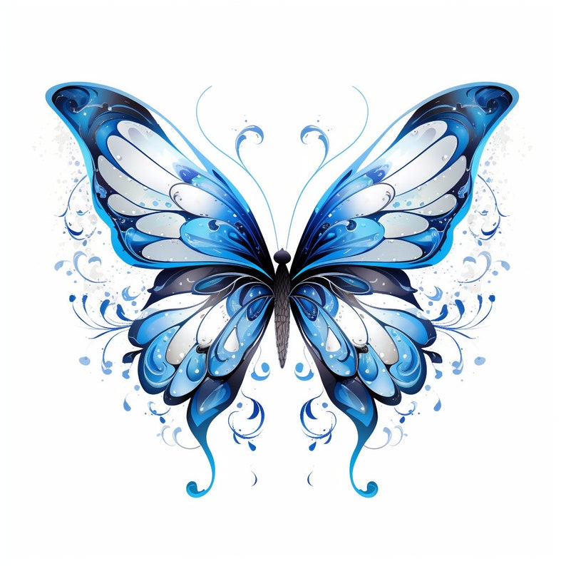 Realistic Blue Butterfly Tattoo Design PNG Black and Blue Butterfly