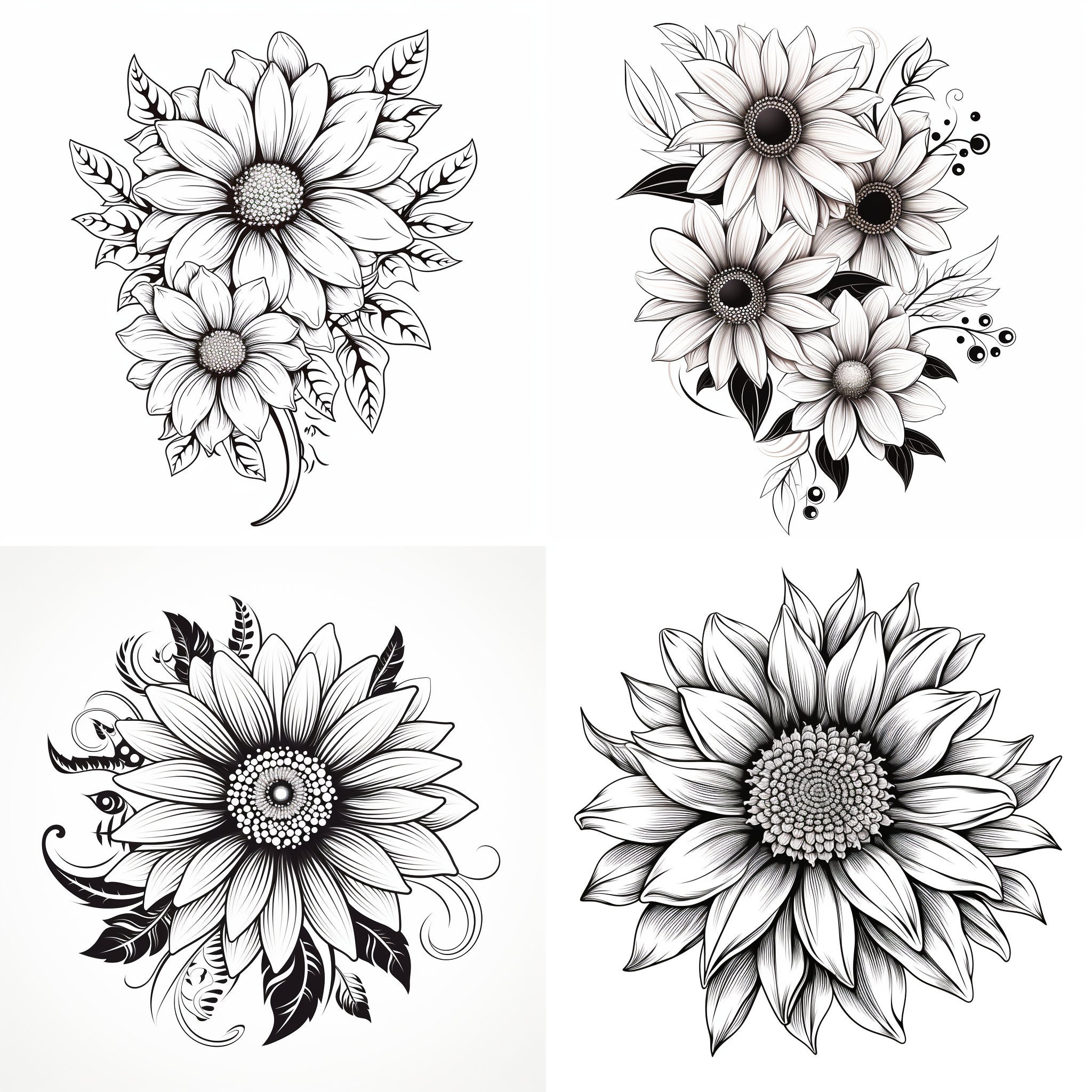 Black and White Sunflower Temporary Tattoo — Pickazona