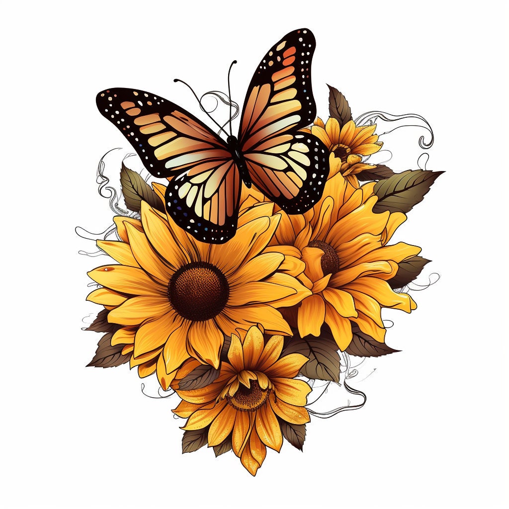 Sunflower and Butterfly Tattoo PNG Sunflower Tattoo Tattoo Flash