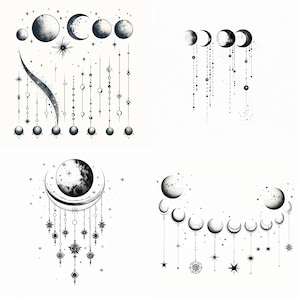 Moon Tattoo Design PNG Digital Download | Moon Phases Tattoo | Moon Phase Tattoo Crescent Moon Tattoo Witchy Tattoos | Celestial Moon Tattoo