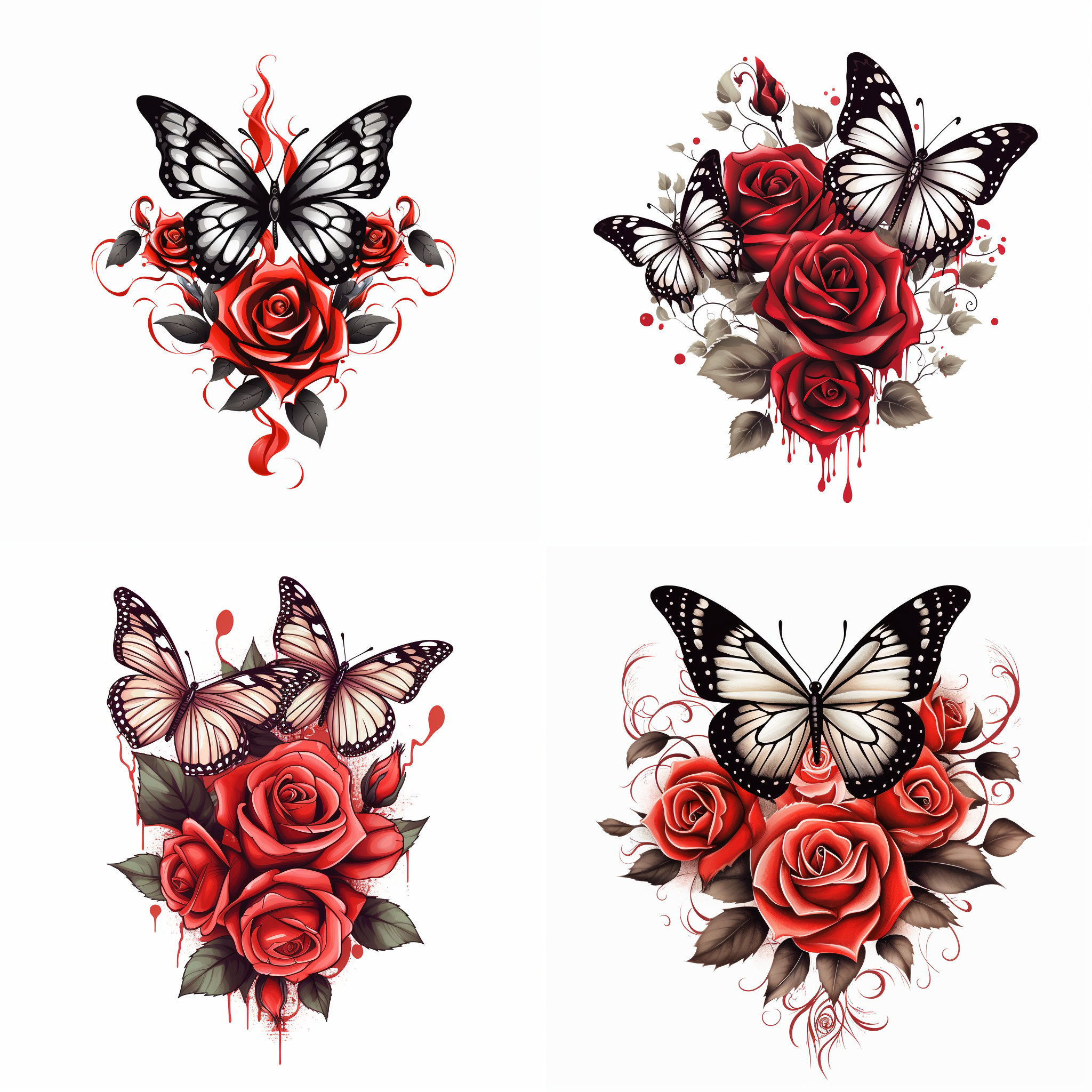 Rose and Butterfly Tattoo Digital Tattoo Flash Women's Rose and