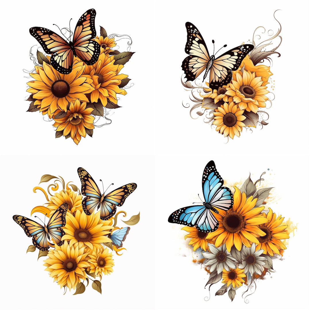 Sunflower and Butterfly Tattoo PNG Sunflower Tattoo Tattoo Flash