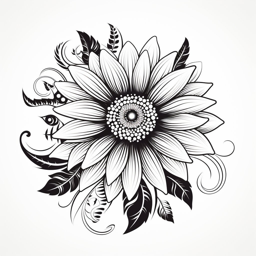 Black and White Sunflower Tattoo PNG Sunflower Tattoo Tattoo Flash