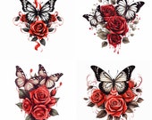 Rose and Butterfly Tattoo - Digital Tattoo Flash, Realistic Flower Design for Women, Simple Elegant Rose & Butterfly Art