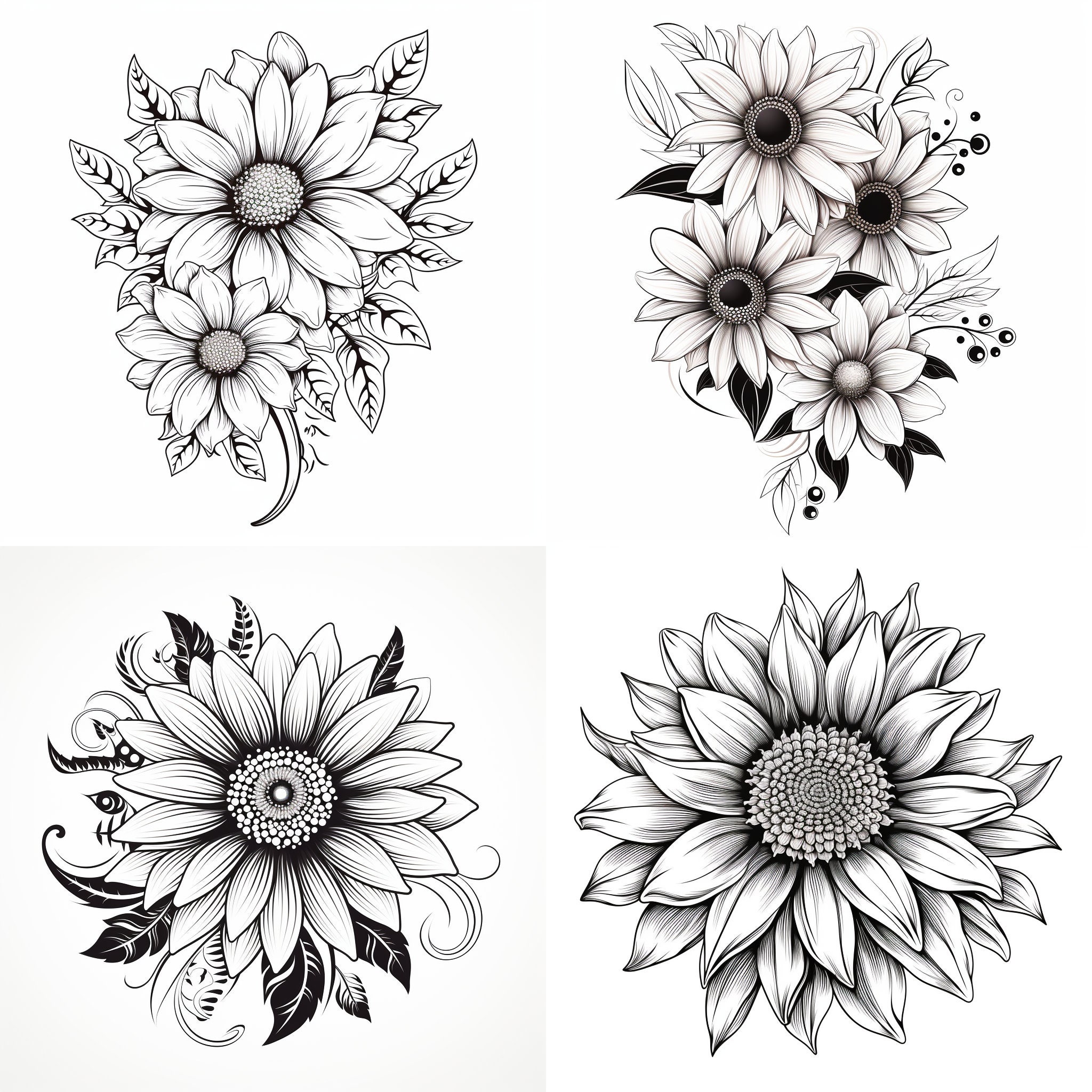 Black and White Sunflower Tattoo PNG Sunflower Tattoo Tattoo Flash