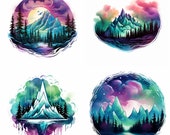 Aurora Borealis Tattoo | Tattoo Flash Digital Download | Aurora Borealis Watercolor | Northern Lights Tattoo Design, tattoo stencils