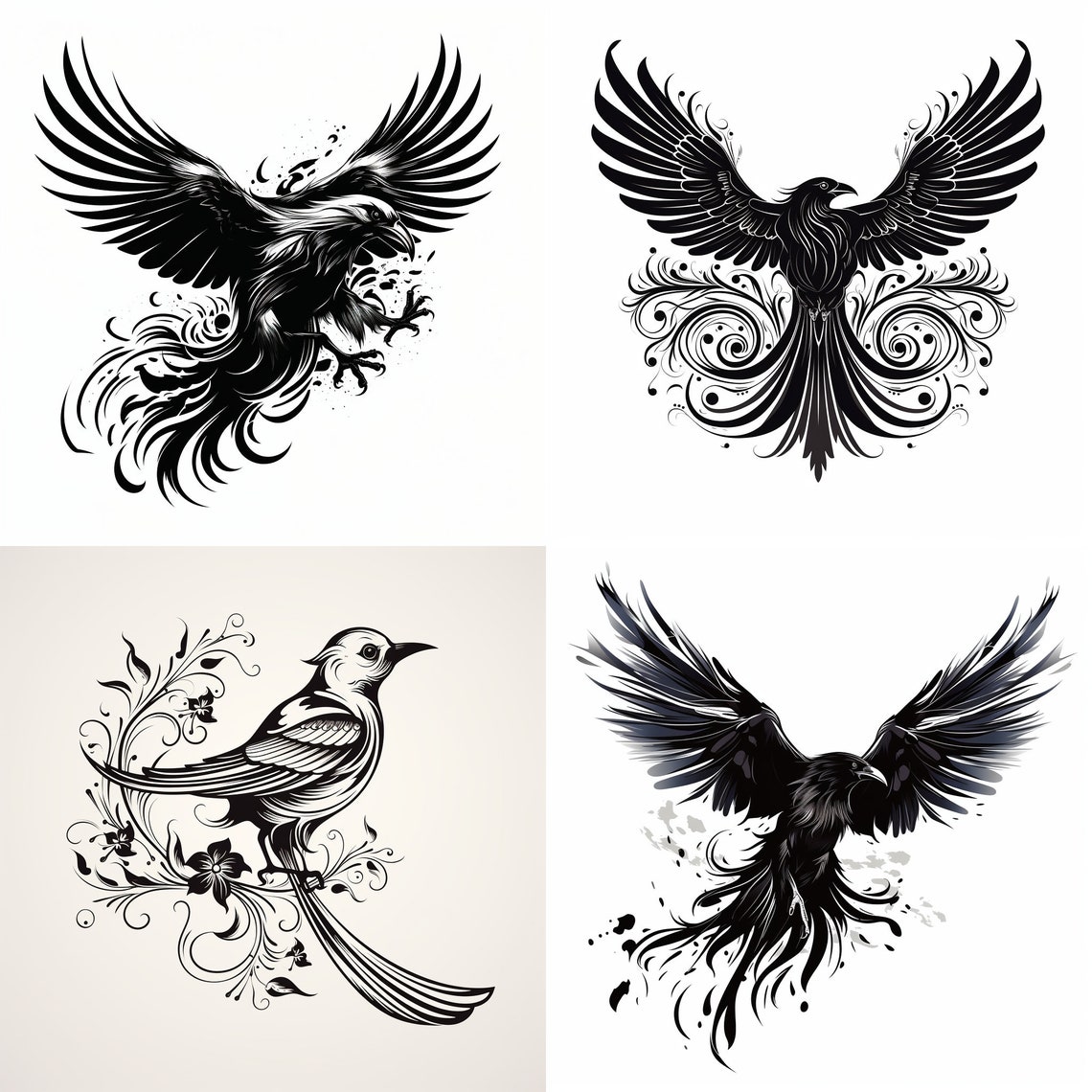 Small Black Bird Tattoo Ideas | Tattoo Stencil | Tattoo Flash Digital ...