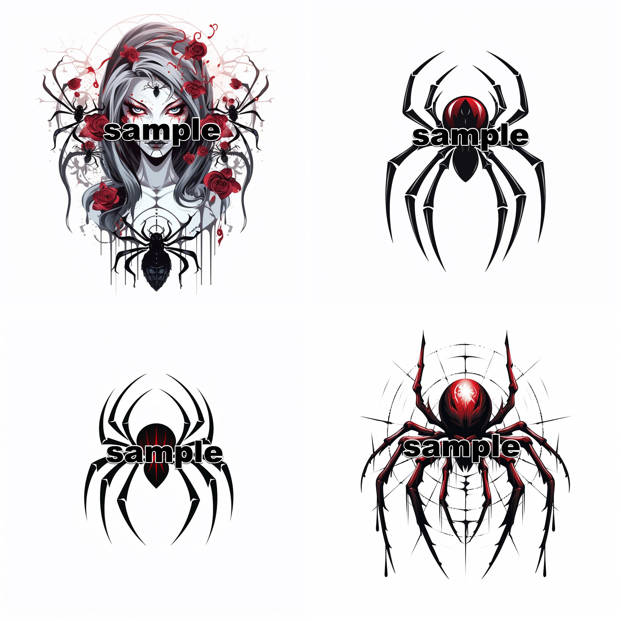 Black Widow Spider Tattoo Designs PNG | Tattoo Flash Digital Download | Gothic Spider Tattoo Female | Black Widow Spider Tattoo PNG