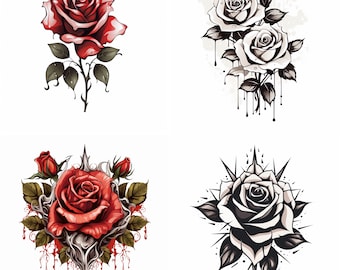Rose Tattoo Designs, Simple Small Rose Tattoos Designs, Traditional Rose Tattoo, Rose Flower Tattoo Flash, Birth Flowers Tattoo Stencils