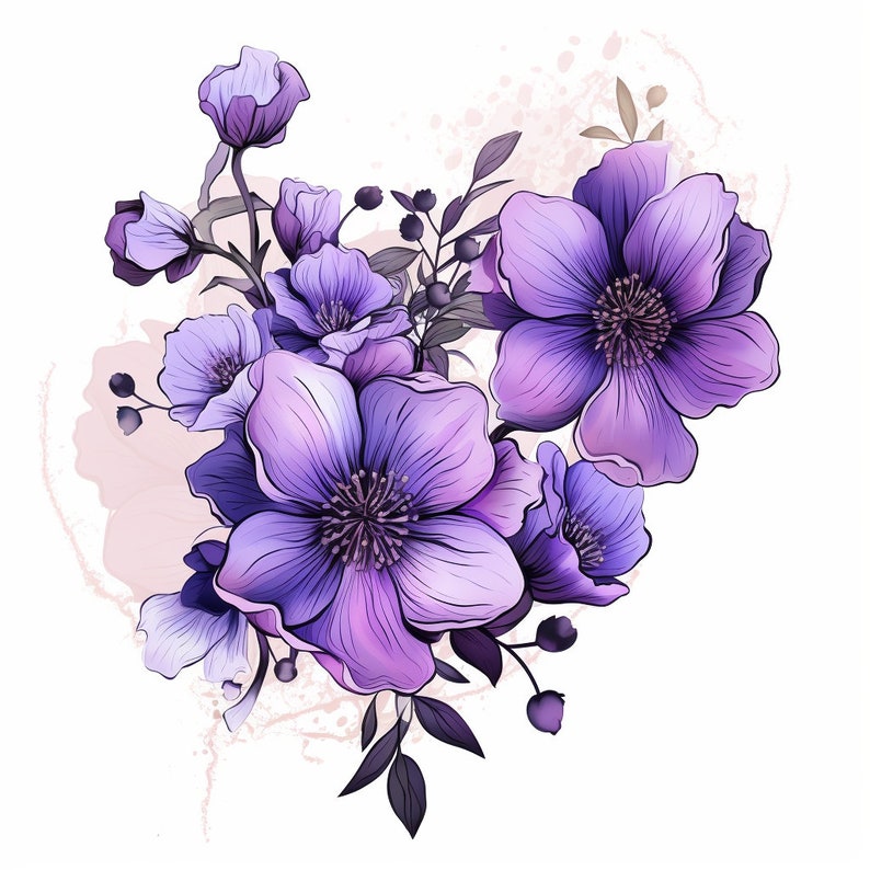 Violet Flower Tattoo Outline PNG Violet Flower Tattoo Flash Tattoo Stencils, birth flowers tattoo image 9
