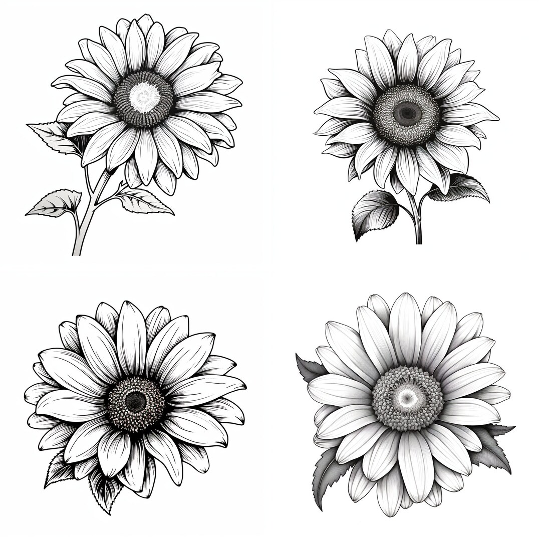 Black and White Sunflower Tattoo PNG Sunflower Tattoo Etsy