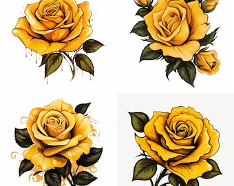 Yellow Rose Tattoo Designs Simple Small Rose Tattoos Design, Traditional Rose Tattoo, Rose Flower Tattoo Flash, Birth Flowers Tattoo Stencil