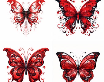 Black and Red Butterfly Tattoos Design PNG, Tattoo Flash Digital Download, Small Red Butterfly Tattoo, Colored Butterfly Tattoos