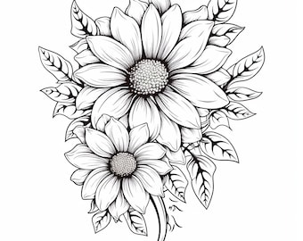 Black and White Sunflower Tattoo PNG | Sunflower Tattoo | Tattoo Flash Digital Download,Sunflower Tattoo Ideas,Tattoo Stencils