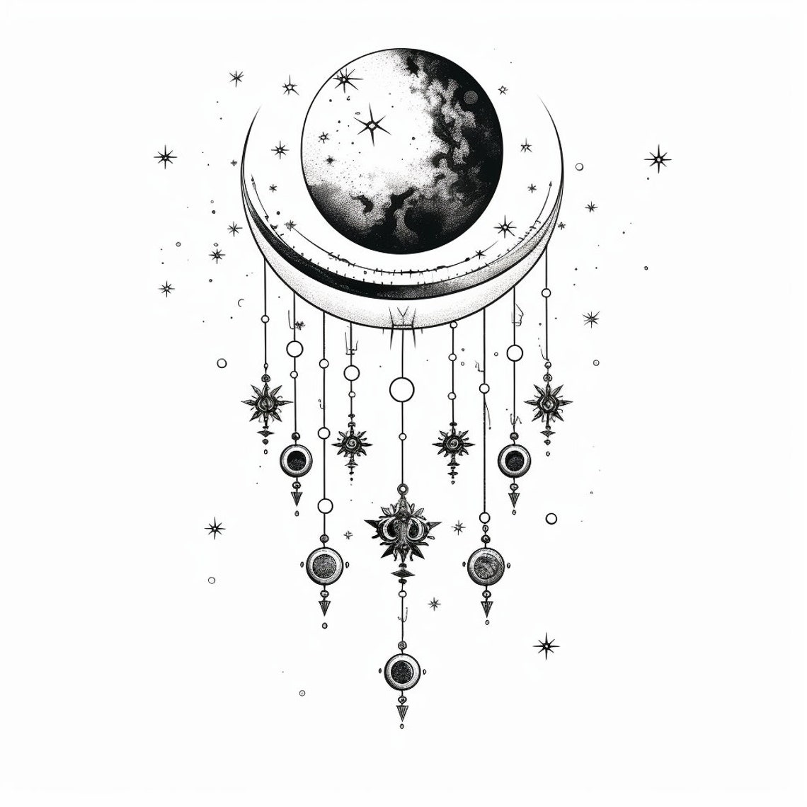 Moon Tattoo Design PNG Digital Download | Moon Phases Tattoo | Moon ...